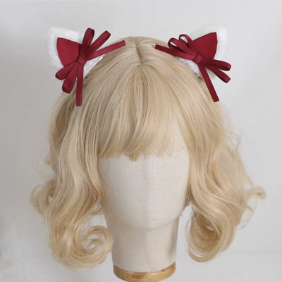 Xiaogui~Sweet and Lovely Lolita Cat Ear Bow Headband wine red cat ears only (one pair)  