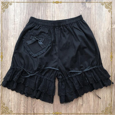 Candy Sweet~Cotton Lolita Bloomers Lace Home Shorts black with black lace L 