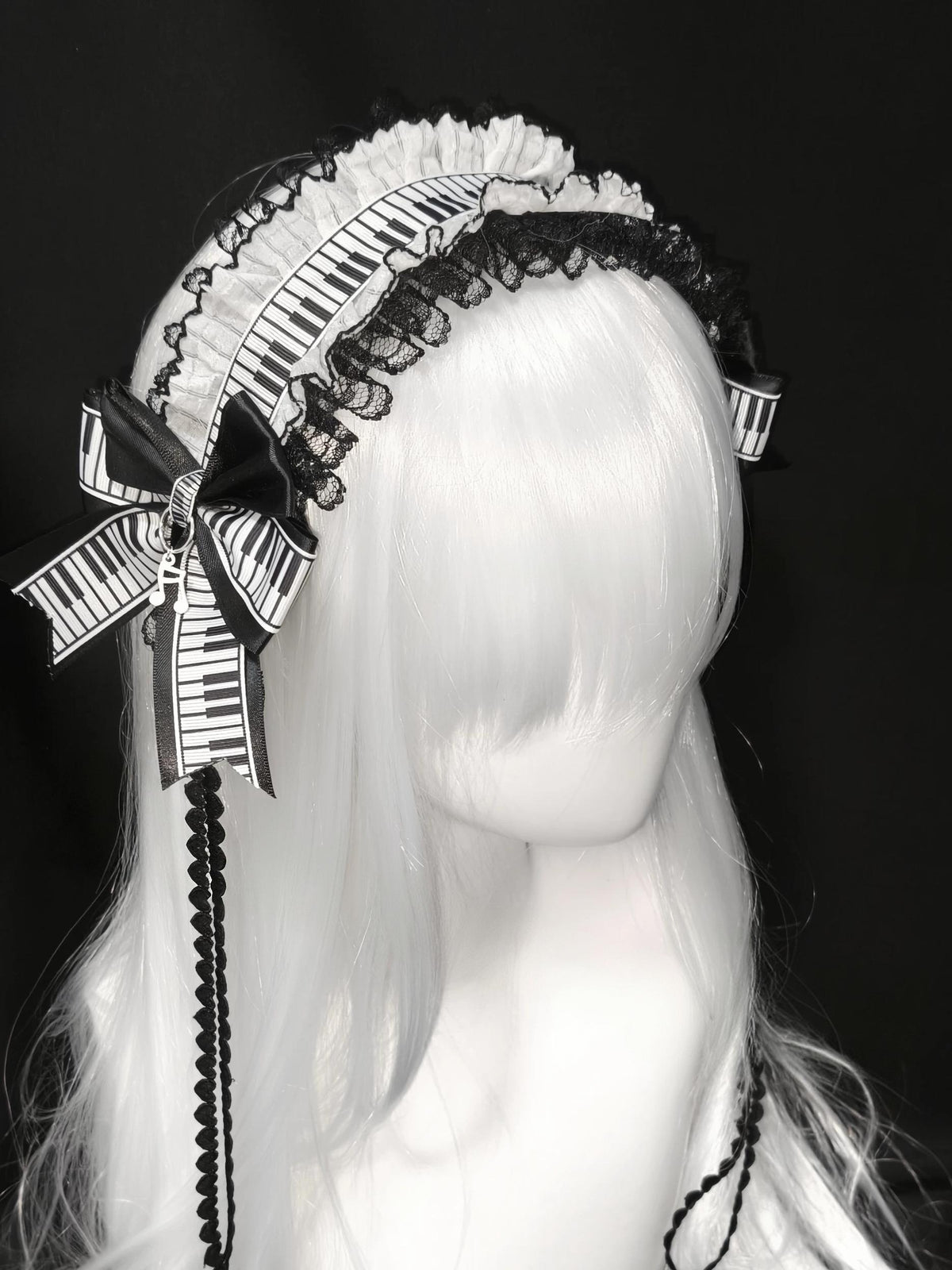 Black & White Old School Lolita Hairband, Piano Key Print (发带（钢琴条纹版）) 46005:872054