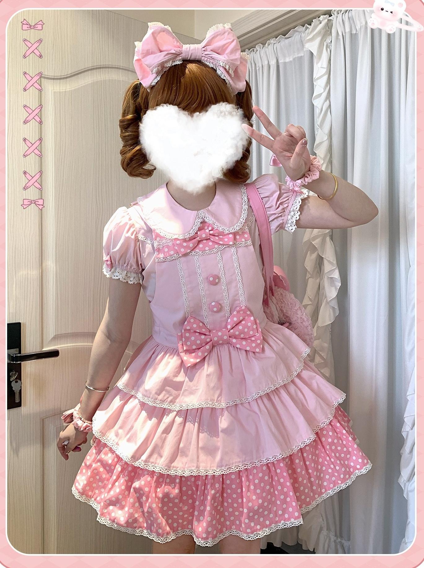 Sweet Dream Sheep - Polka Dot Tri-Hem - Cotton Sweet Lolita Salopette, Peter-pan Shirt