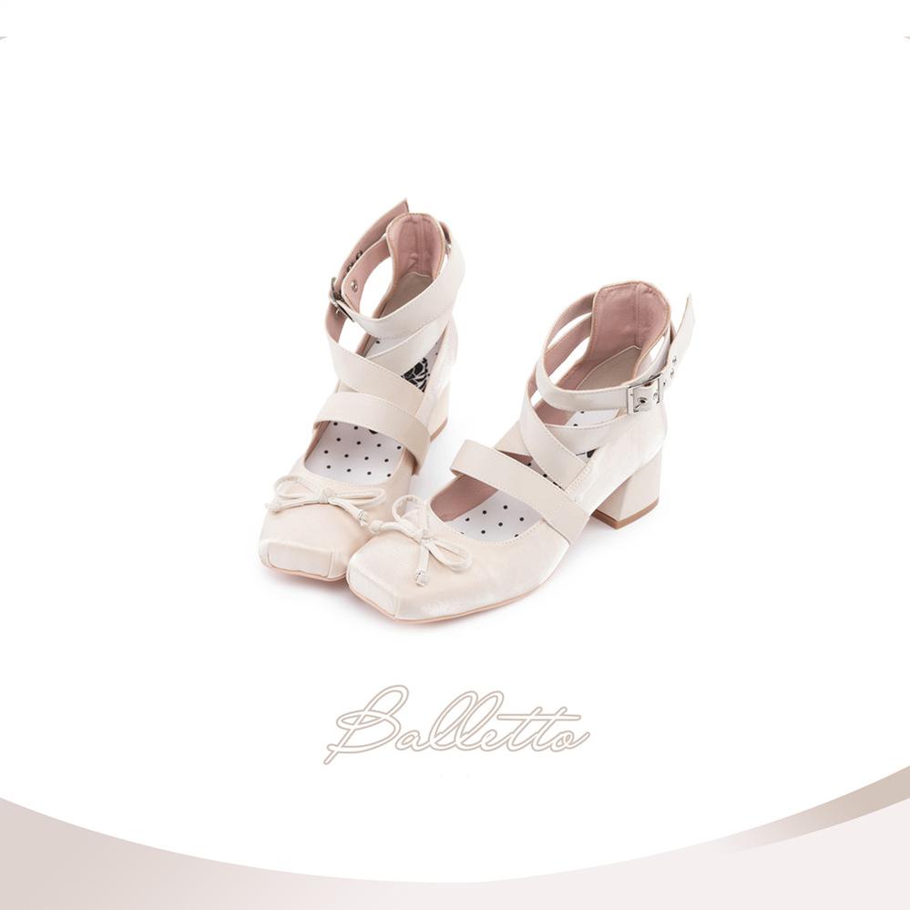 (BFM)MODO~Elegant Lolita Shoes Ballet Round-toe Mid-heel Shoes 34 ivory (new version) 