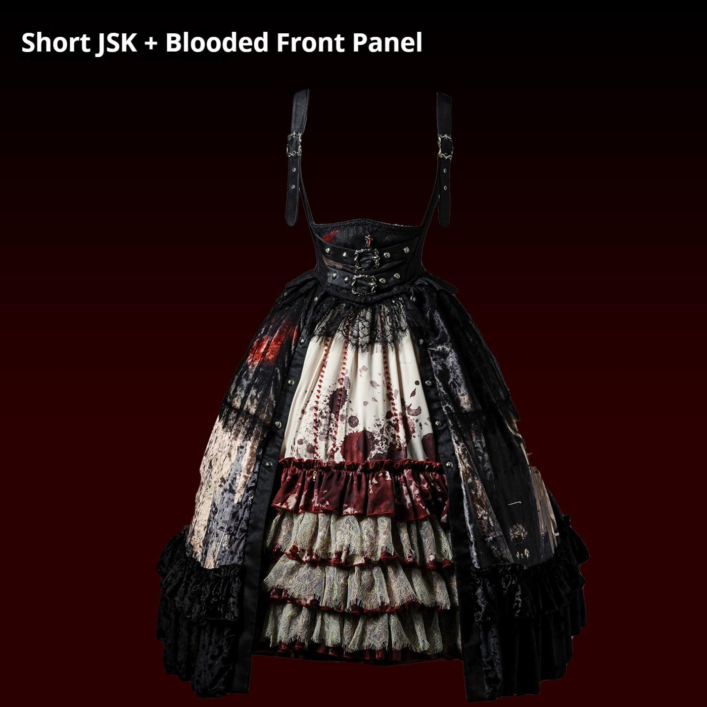 Caged Bird Hotel - Heretic Nun - Halloween Gothic Lolita JSK Dress & Blouse Set Short JSK + Blooded Front Panel S