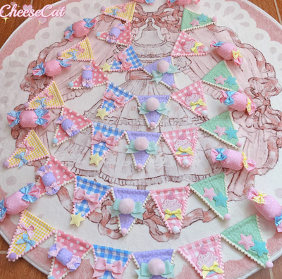 (Buyforme)Cheese Cat~Sweet Lolita Plaid Candy Bow Flags Brooch   