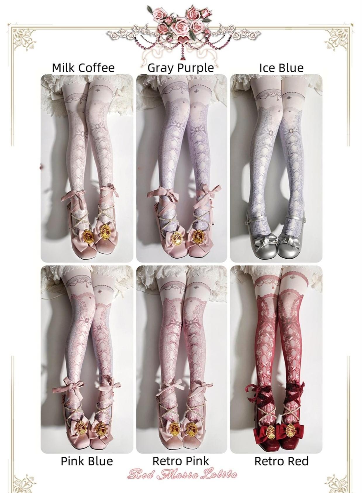 Red Maria - Printed Lolita Pantyhose, Multiple Colors
