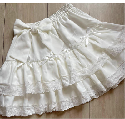 Sissy the shepherd~Small Cake~White Lolita A-Line Skirt Lace Cute Petticoat Free size (waist 60-105) Milk white skirt 