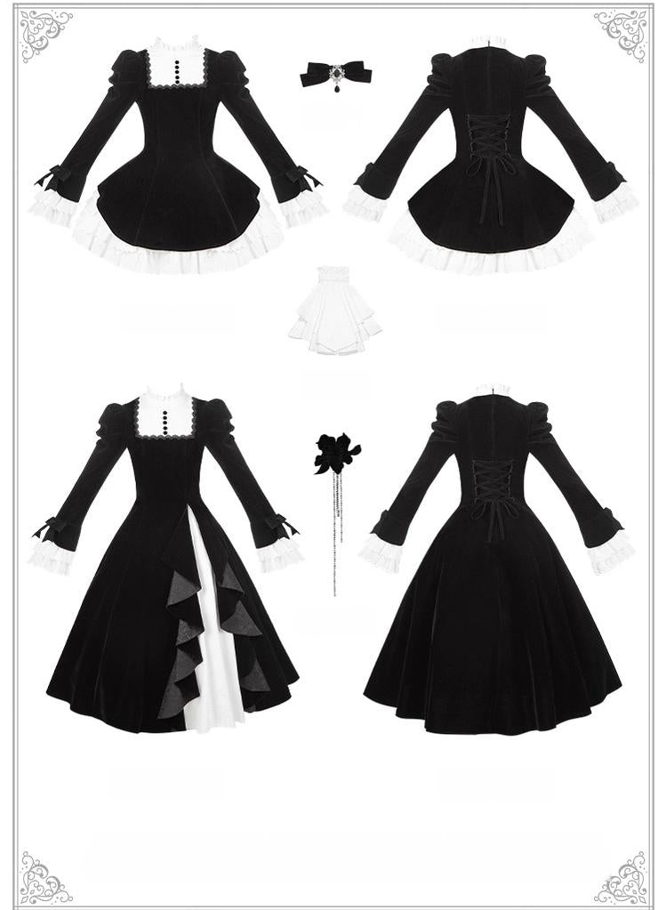With PUJI - To the Dusk - Classic Lolita Tiered-Skirt OP, Long Irregular Hem 44319:804690