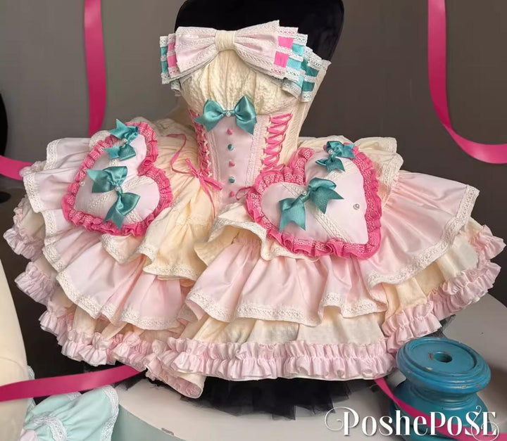POSHEPOSE~Limited Gratitude Collection~Sweet Lolita Dress High-end Tiered Skirt Dress XS Budapest Mini Cake 