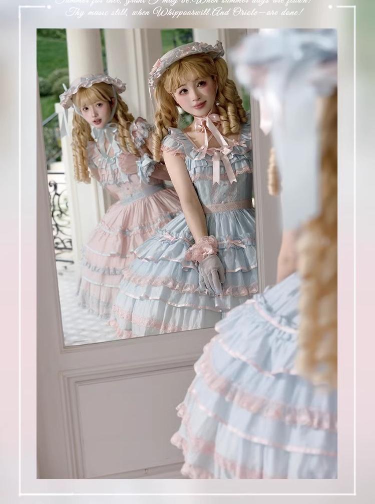 The Seventh Doll - Summer Evening Banquet - Sweet Lolita JSK with Tiered Ruffle Design and Hat 42722:750899