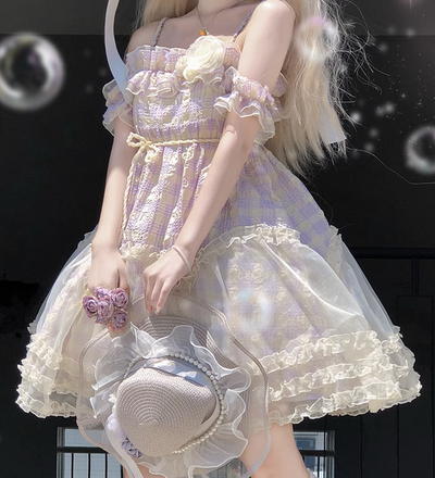 Spireme Cat~Kawaii Lolita Purple Plaid JSK and Innner Wear   