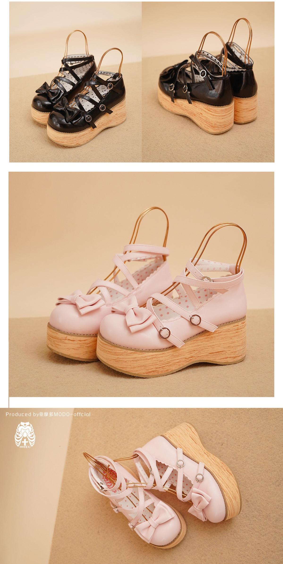 Puff Tata - Sweet Lolita Platform Shoes, Wood Grain Sole