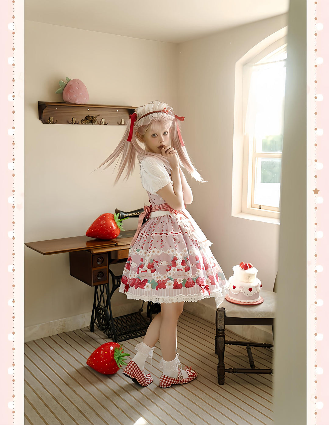 Confession Balloon~Strawberry Beloved~Sweet Lolita JSK Strawberry Print Lolita Dress 40950:694358