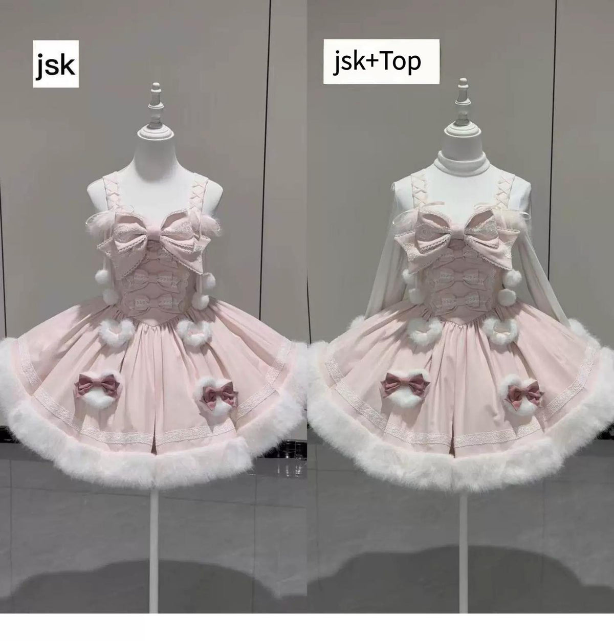 Sweet Dream Bunny - Sweet Lolita Cape & JSK Dress Set, Faux Fur Bunny Ear