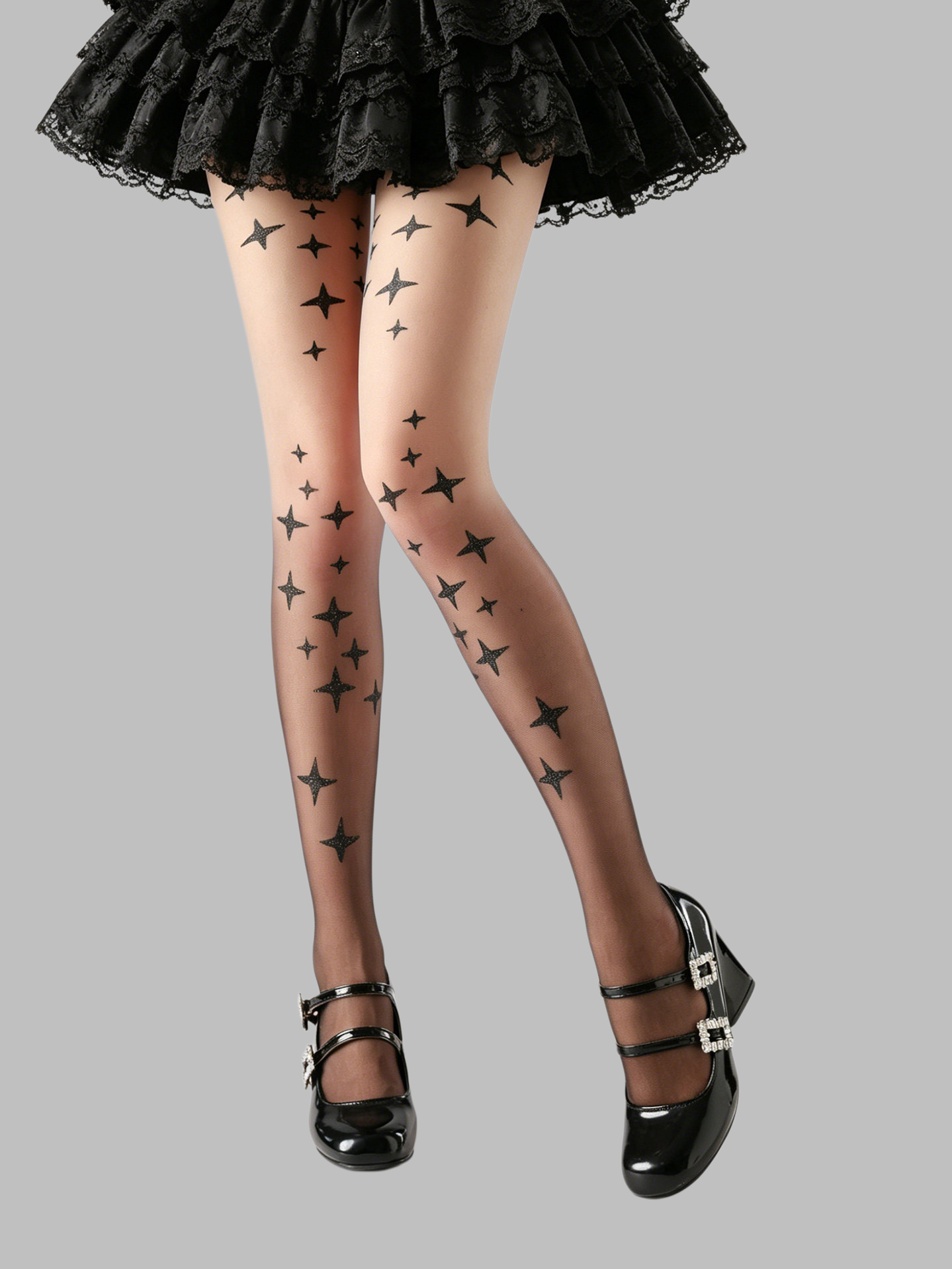 Printed Gothic Lolita Pantyhose, Gradient Color Extended Length - Black Gradient Pantyhose Only One Size