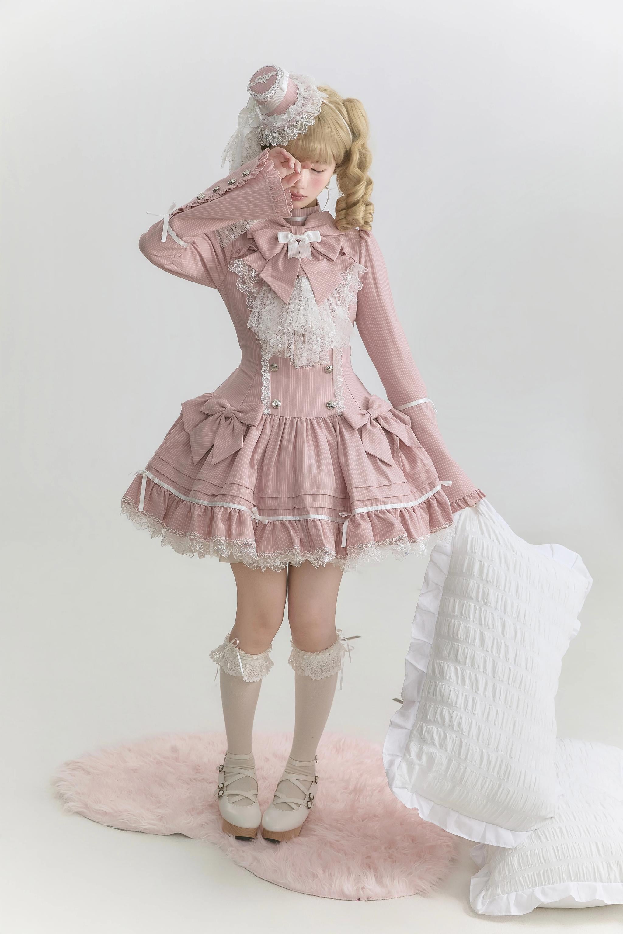 Phantom Kitty - Old School Lolita Low Waist OP Dress, Lace & Bow