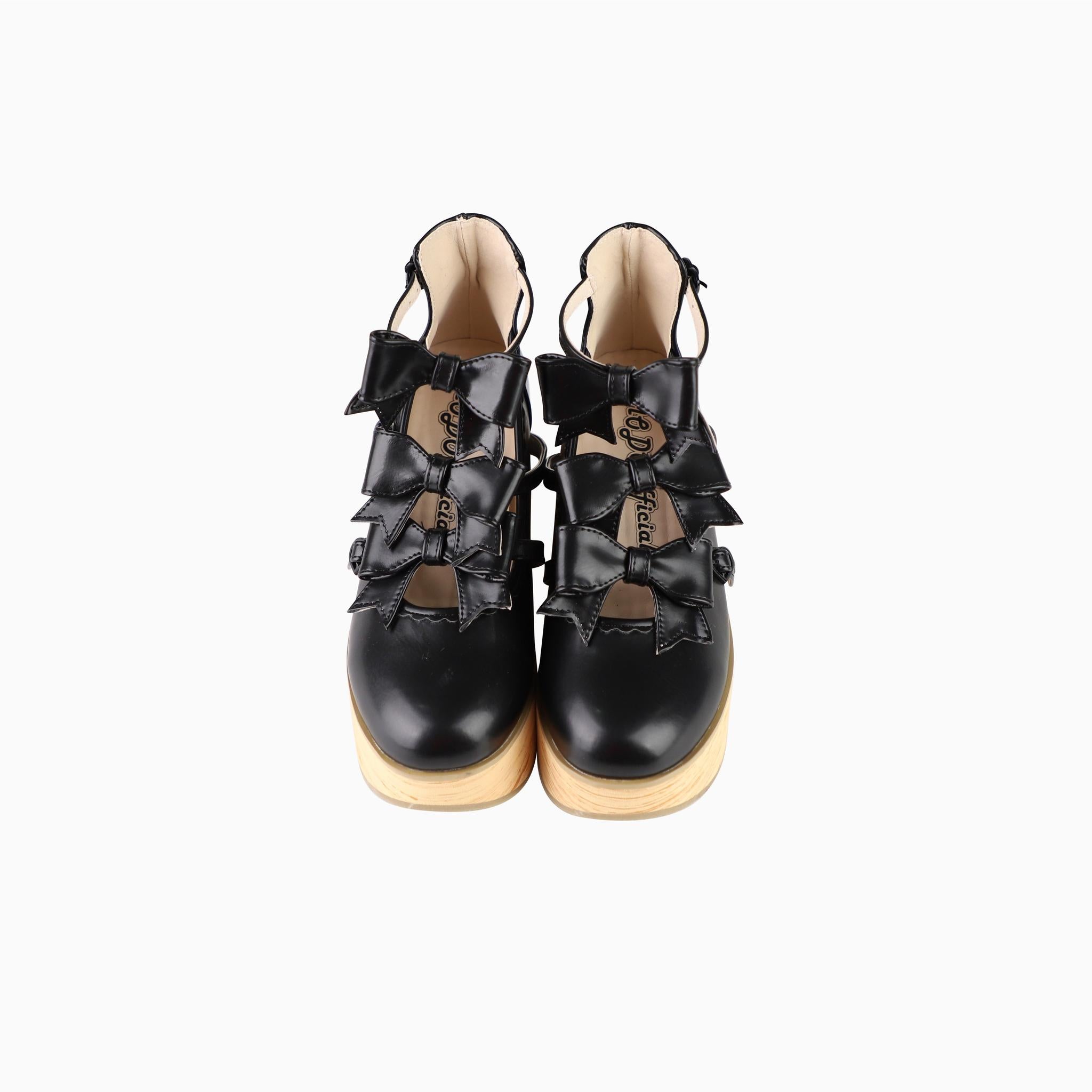 MODO - Sweet Lolita High Platform Shoes, Three Bows (Black / 35 36 37 38 39 40) 44182:797576