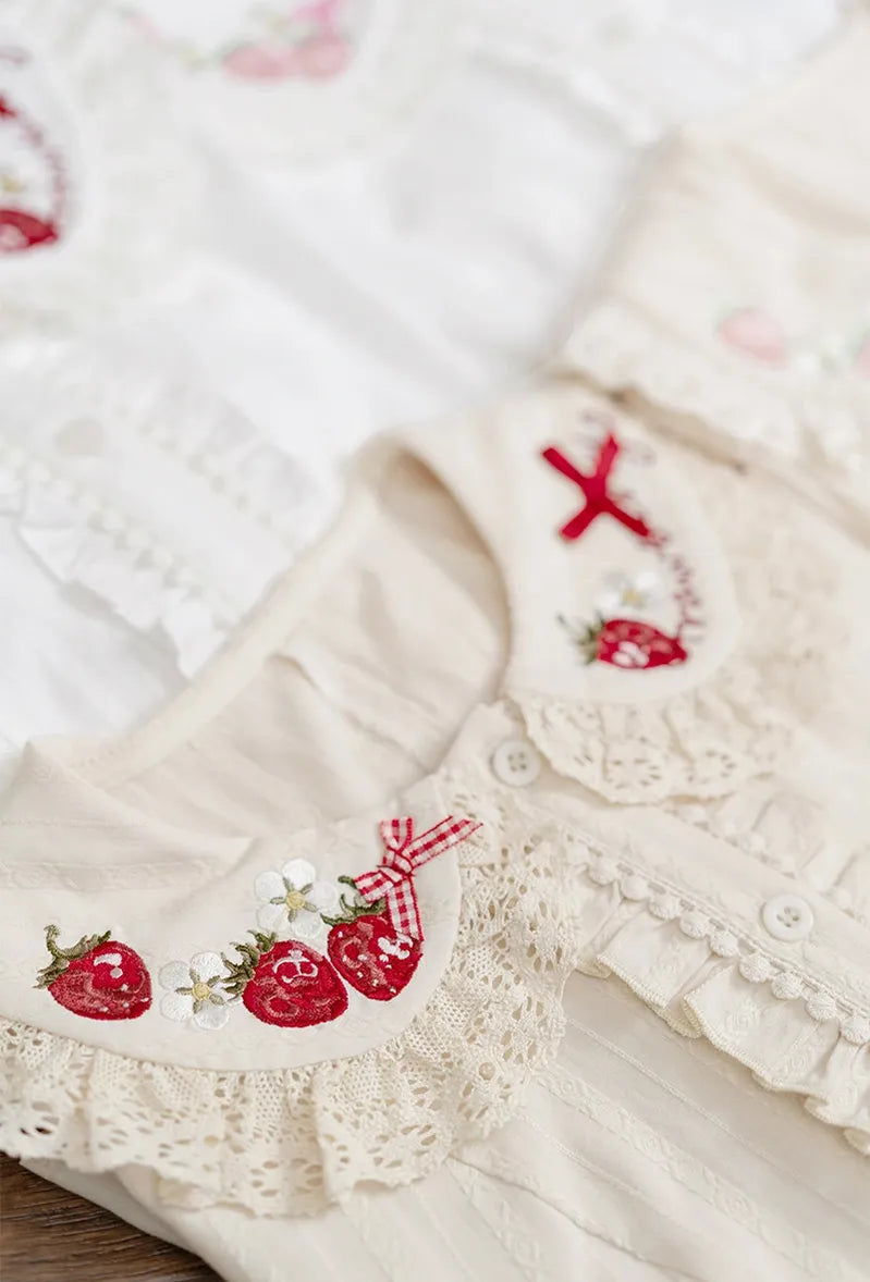Sweet Lolita Jacquard Blouse, Strawberry Embroidery Collar 45673:858103