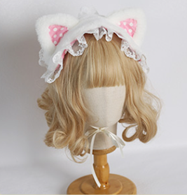 Xiaogui~Sweet and Lovely Lolita Cat Hair Band star cat hairband (white and pink)  