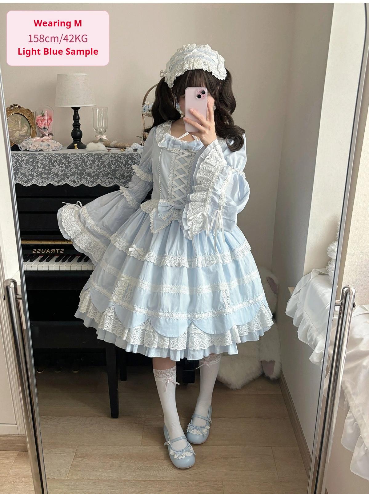 AerialCat~Cream Petals~Old School Lolita OP Tiered Ruffles Cotton Dress 42762:752795