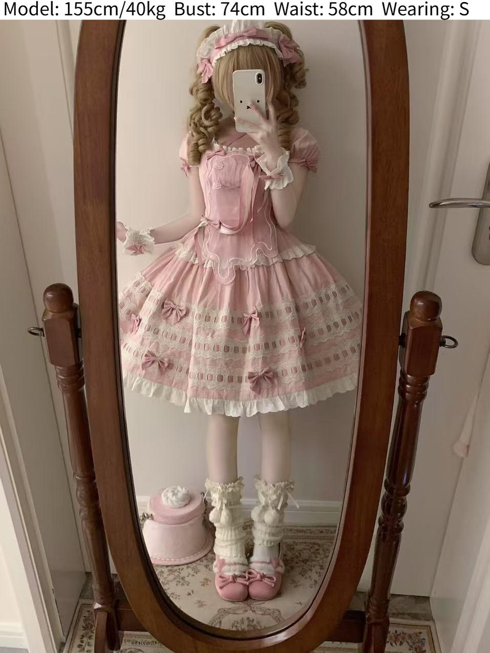 Uncle Wall Original~Cream Piping Artist~Cotton Sweet Lolita OP Halter-neck Dress With Accessory