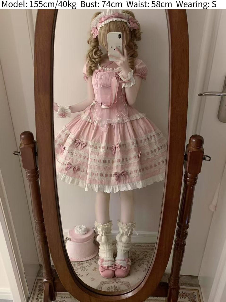 Uncle Wall Original~Cream Piping Artist~Cotton Sweet Lolita OP Halter-neck Dress With Accessory