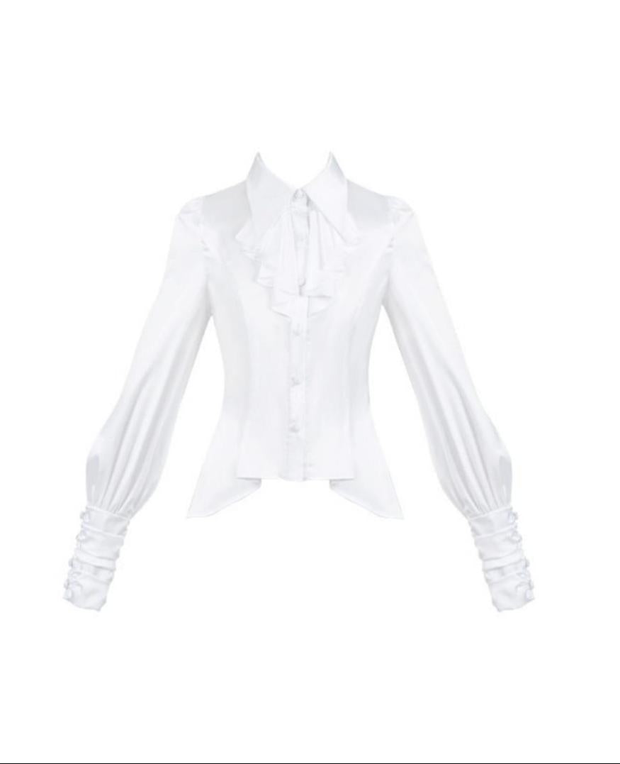 With PUJI~Thorn Night~Gothic Lolita Satin Shirt Solid Color Fake Two-Piece Blouse