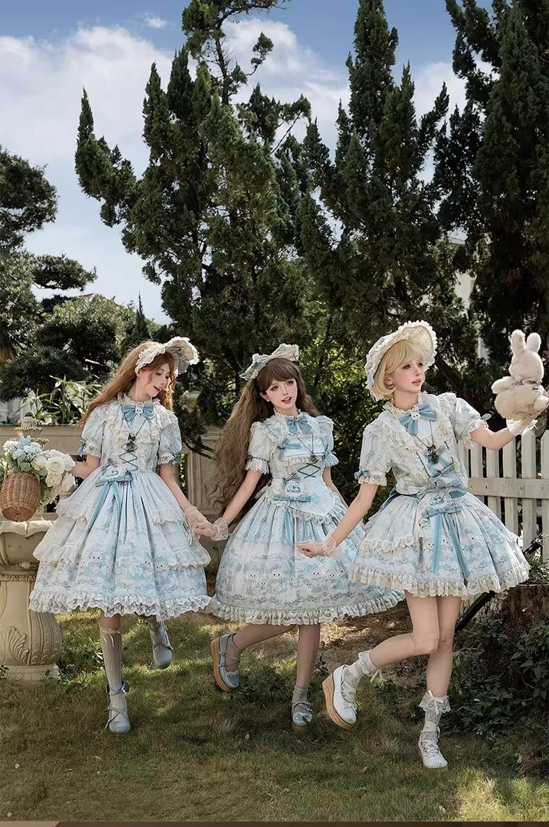 Showa Doll Garden - Elegant Plus size Lolita Dress, Bunny & Lamb Print 44534:812132