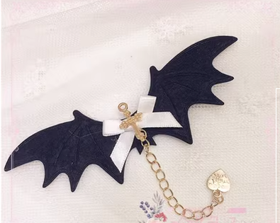 Pearl Rabbit Handmade~Halloween Gothic Lolita Bat Wings Shaped Side Clips white  