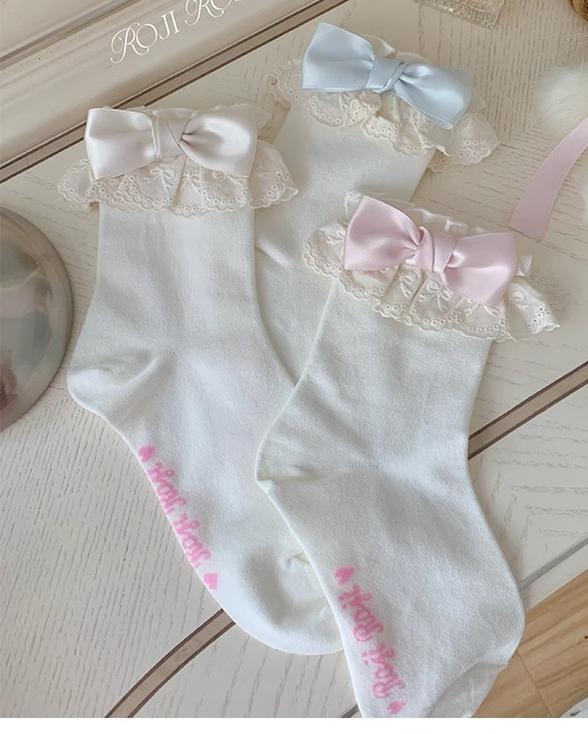 Roji Roji~Cotton Lolita Socks Lace Bow White Socks 38812:601332