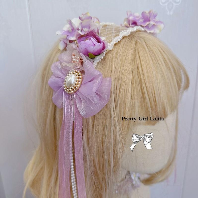 Pretty Girl Lolita~Purple Lolita~Kid Lolita Accessory Vintage Headdress and Straw Hat a openwork hair band  