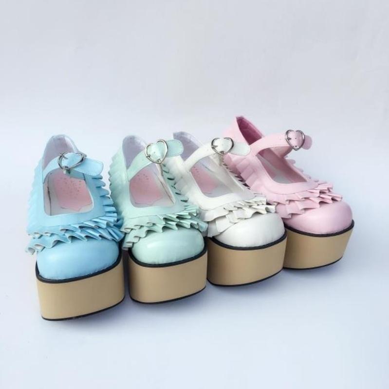 Antaina~Sweet Lolita Platform Shoes Lotus Leaf Edge Multicolor   