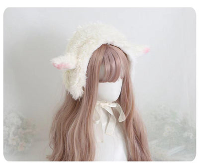 Xiaogui~Kawaii Lolita Earflap Hat Winter Lolita Earflap Hat Sheep Ear M (56-58cm) Pink Ear Tip Sheep Earflap Hat 