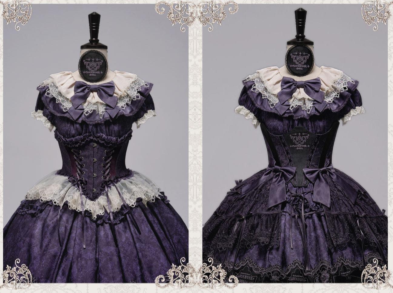 Clockwork Doll - Gothic Lolita Printed Dress, Lace & Bows 45186:839366