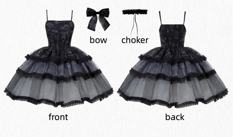 With PUJI~Butterfly Dream SP~Classic Lolita JSK Dress Fishbone Black Dress   