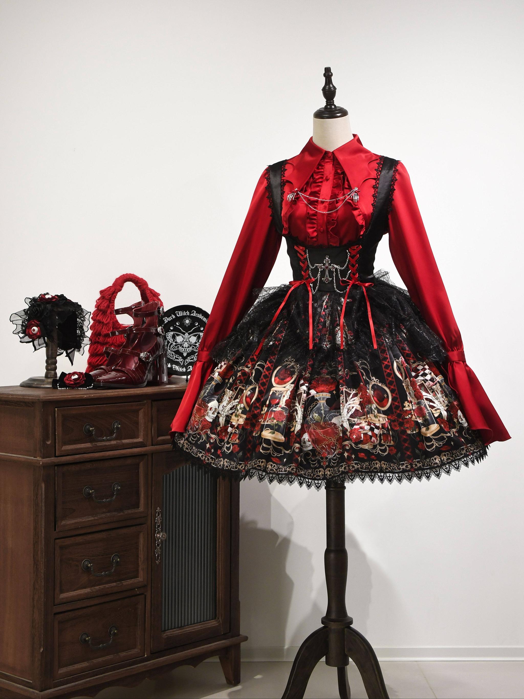 Gothic Lolita JSK Dress, Rose & Skull Print