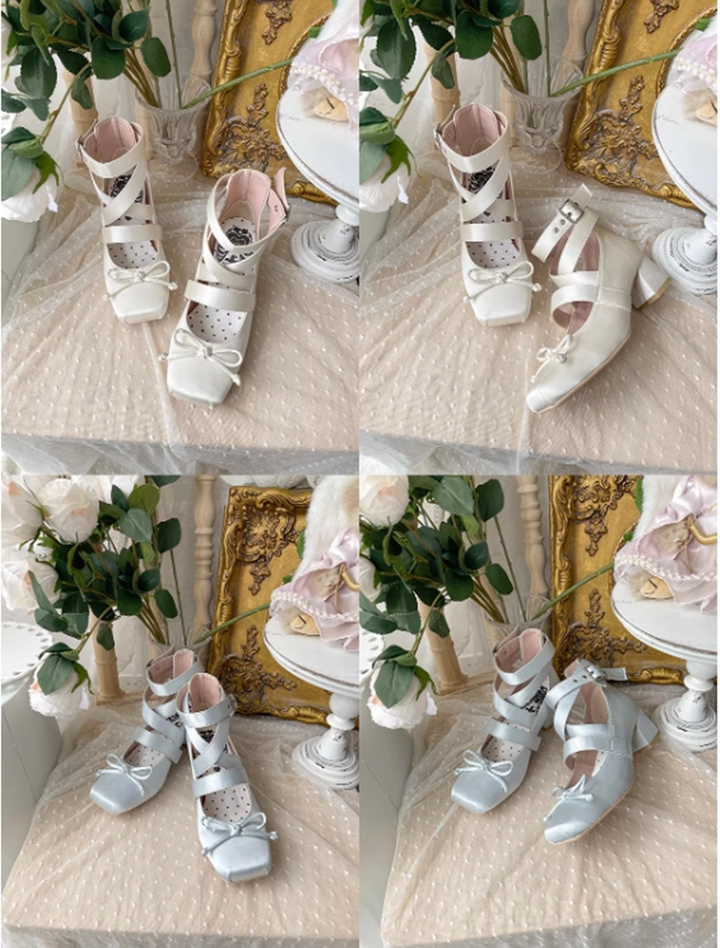 (BFM)MODO~Elegant Lolita Shoes Ballet Round-toe Mid-heel Shoes   