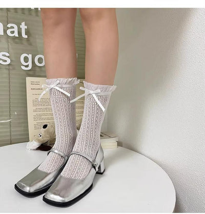 WAGUIR~Sweet Lolita Socks Bow Lace Mid Tube Socks for Spring/Summer   