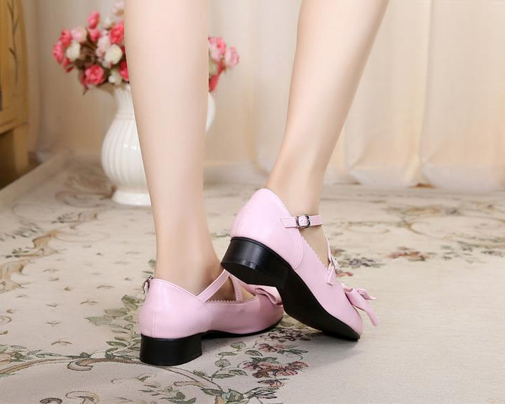 Sosic~Bow and Low Heel Cross Band Lolita Leather Shoes   