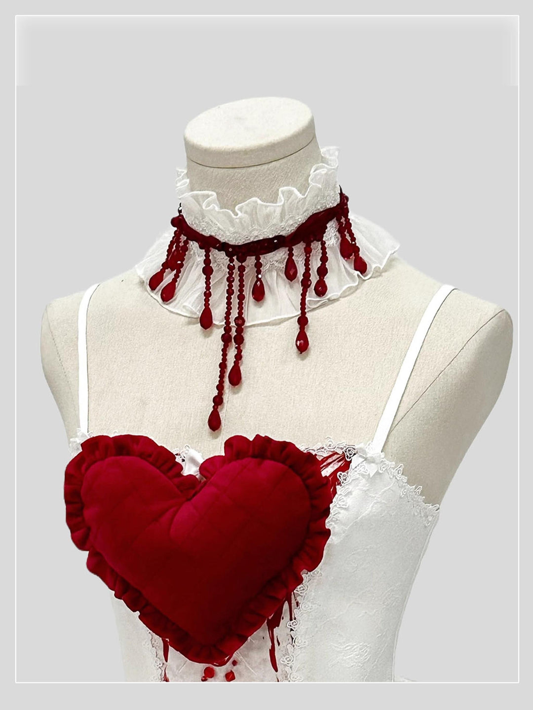 (BFM)Dark Star~Moonlight Sigh~Gothic Lolita Heart BNT Brooch Hat Lolita Accessories Collaboration - Blooming Blood Bead Handmade Necklace Free size 