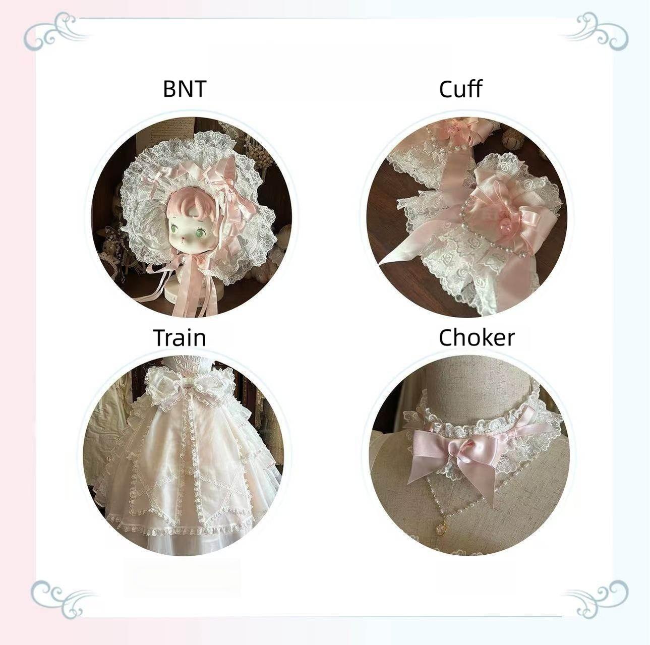 Sakura Snow Love Song - Wedding Sweet Lolita JSK Dress, Lace & Bows Details (Blue-pink Pink) 44530:812621
