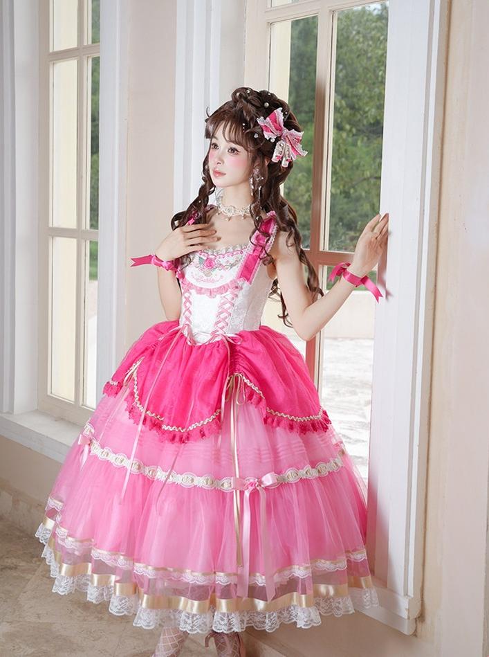 Jennifleur - IP Collab Sweet Lolita Hime Sleeve OP & Long JSK, Floral Accent 45882:866325