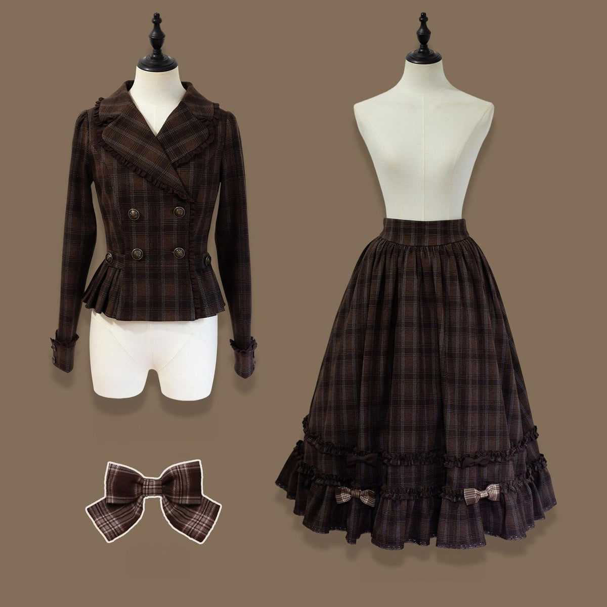 Sandwich Chocolate - Winter Classic Lolita Plaid Bust-supporting JSK & Coat Set 45903:867177