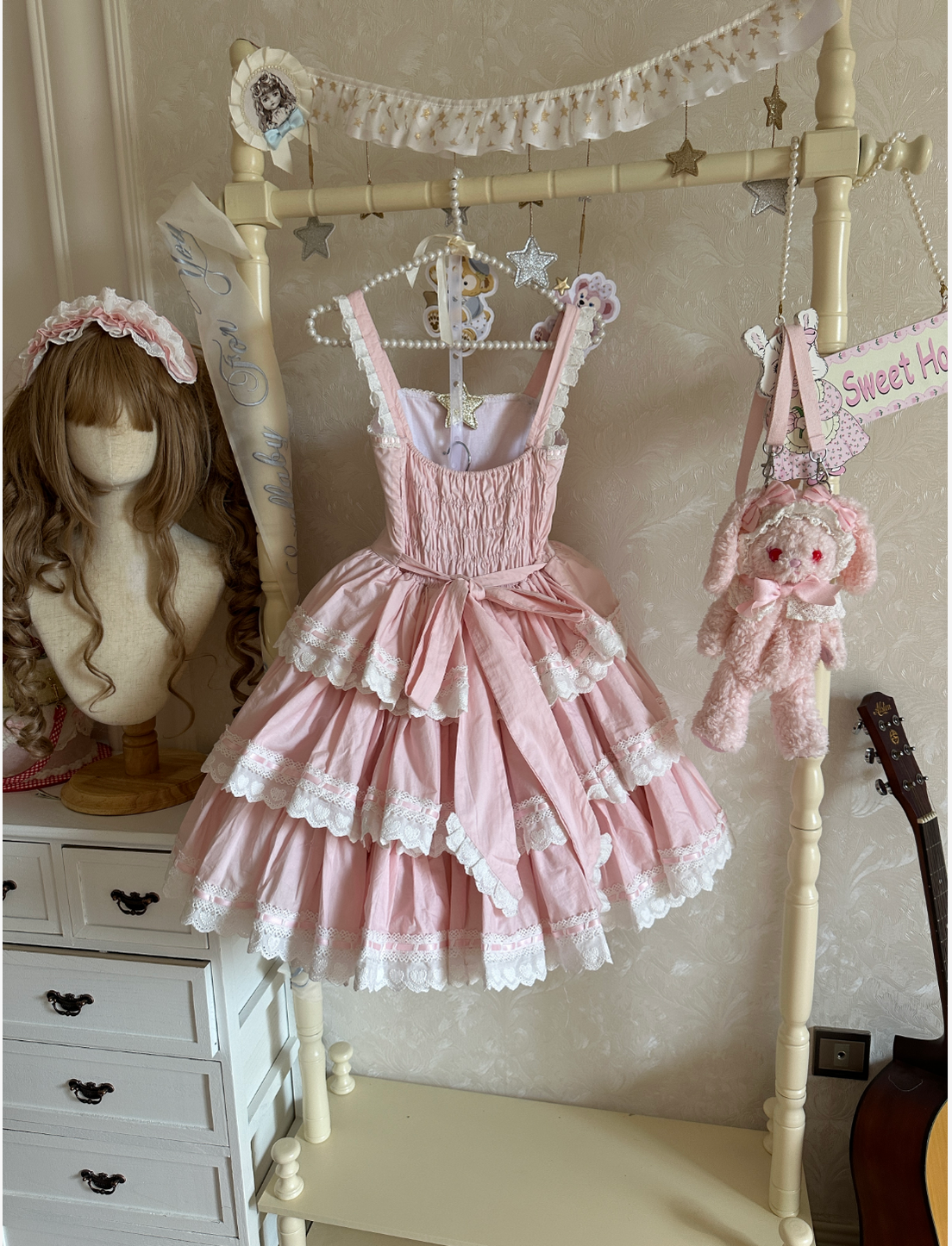 Otome Heart - Cotton Old School Lolita JSK Dress Suit, Heart-Shaped Lace Trim