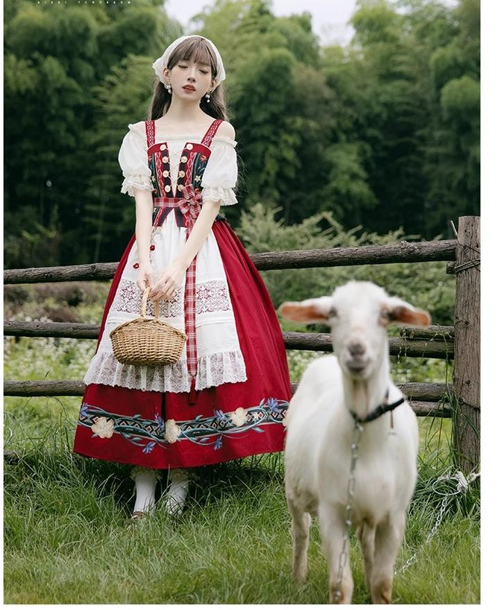 Nikki Tomorrow - Goose Pleasure - Country Lolita Red JSK Dress Apricot Shirt 38306:582528