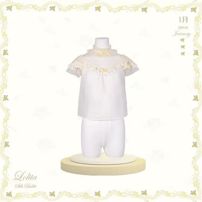 Flower And Pearl Box~Silk Ballet~Summer Sweet Lolita Satin Ballet Mesh Shirt S Yellow 