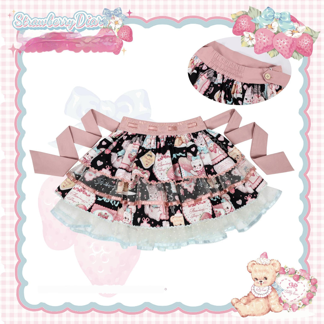 LittlePlum~Showa Strawberry Diary~Sweet Lolita Dress Outfit Printed Showa Era JSK Set (L M S XL) 41644:710358