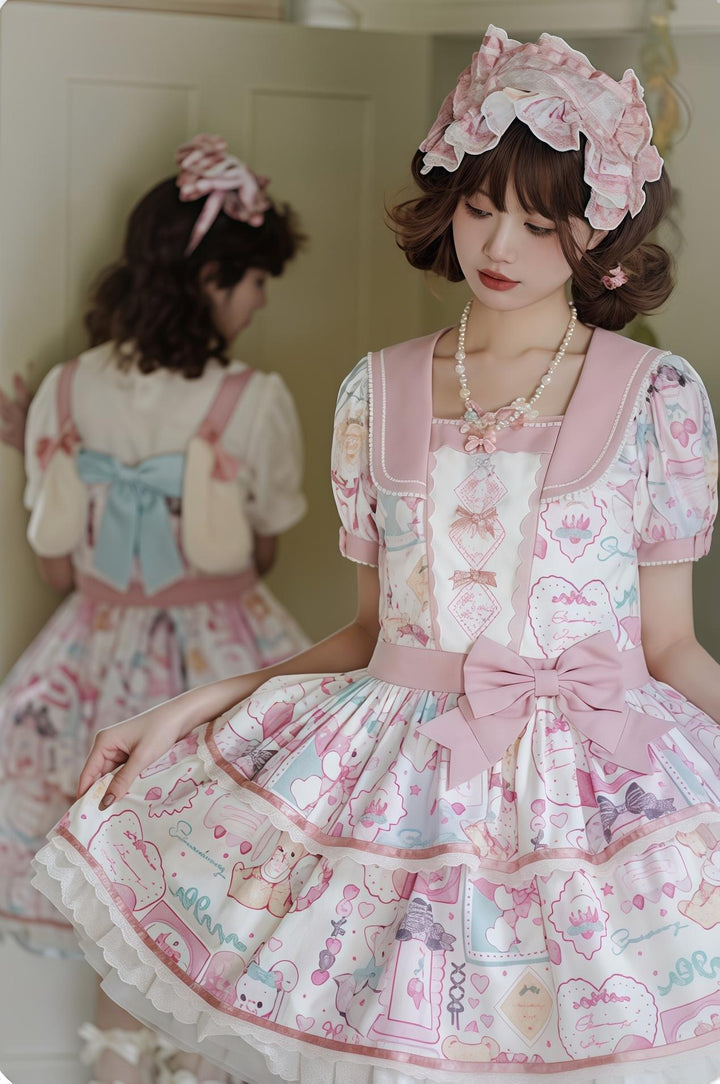 LittlePlum~Showa Strawberry Diary~Sweet Lolita Dress Outfit Printed Showa Era JSK Set