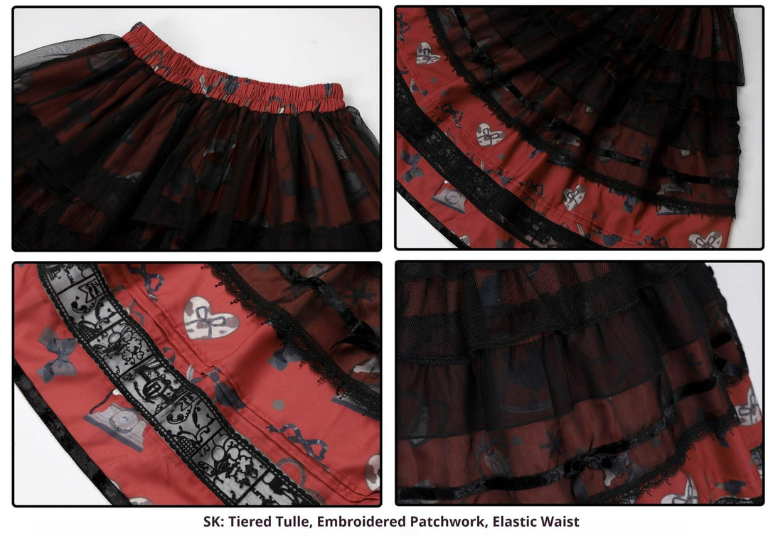 LittlePlum~Telephone Dog~Black Red Classic Lolita Dress Set with OP JSK and Skirt