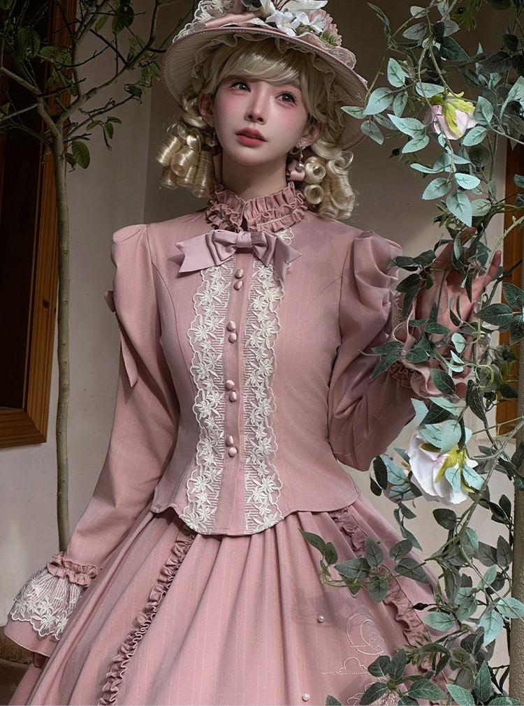 Embroidered Classic Lolita OP Dress, Lace Trim Shirt 45209:840292