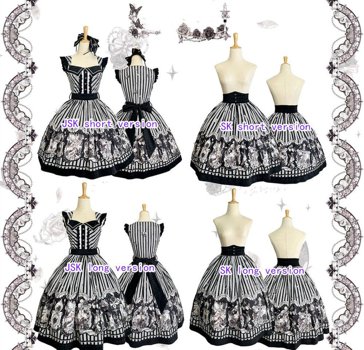 (Buyforme)Little Bear~Gothic Lolita Black and White Striped JSK Set   