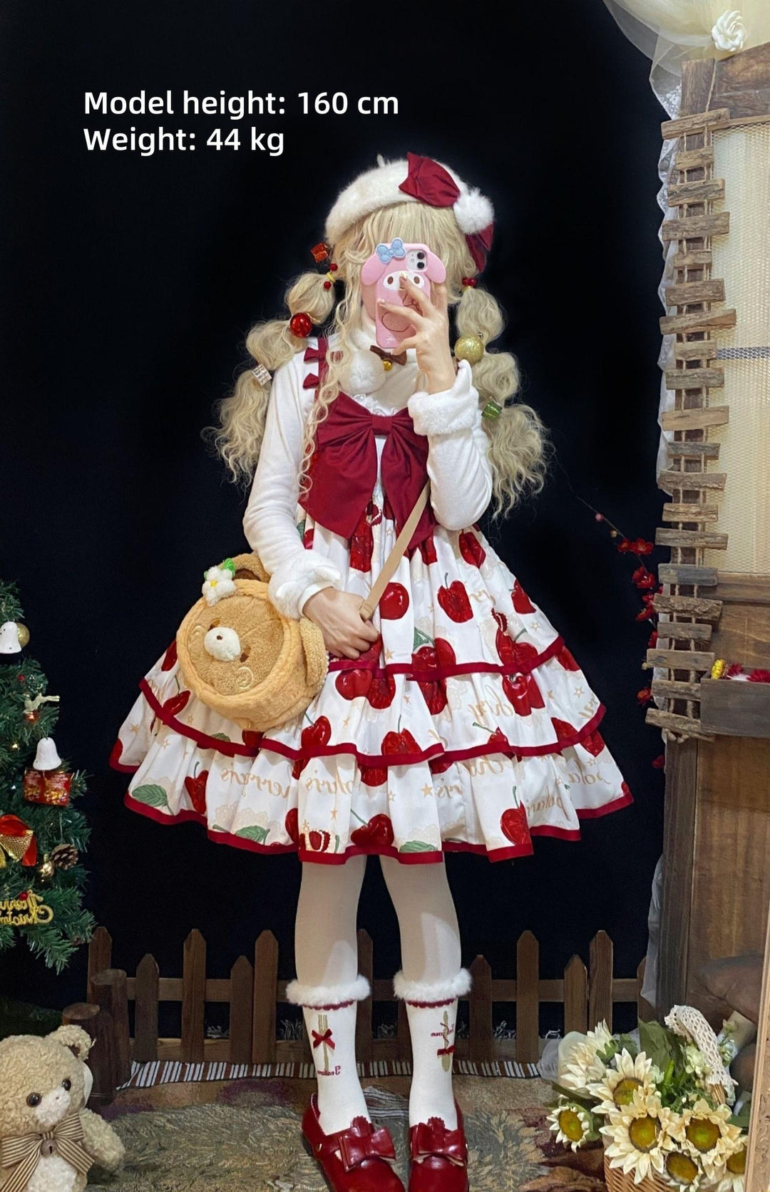 Polaris Lolita~Cherry Crown~Sweet Lolita JSK Three-tiered Skirt Dress